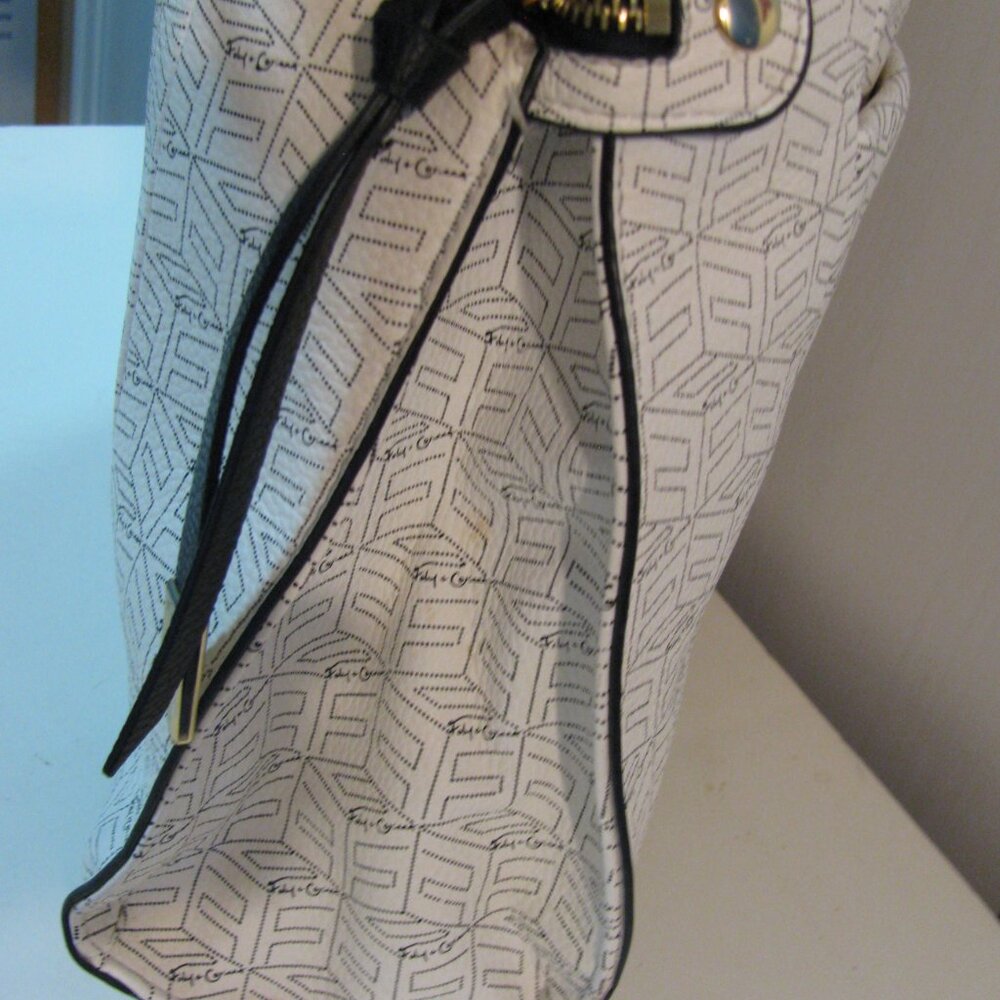 Foley + Corinna Signature Top Handle Faux Leather Zip Pockets White Black Bag - Picture 3 of 9